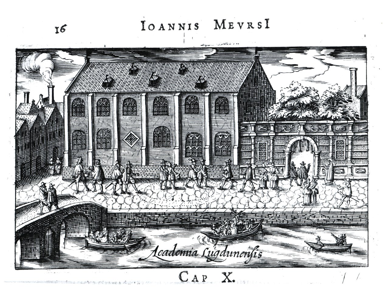 Leidenin yliopisto, J. Meursiuksen "A Dutch Athens", pub. vuonna 1625 tekijältä Dutch School