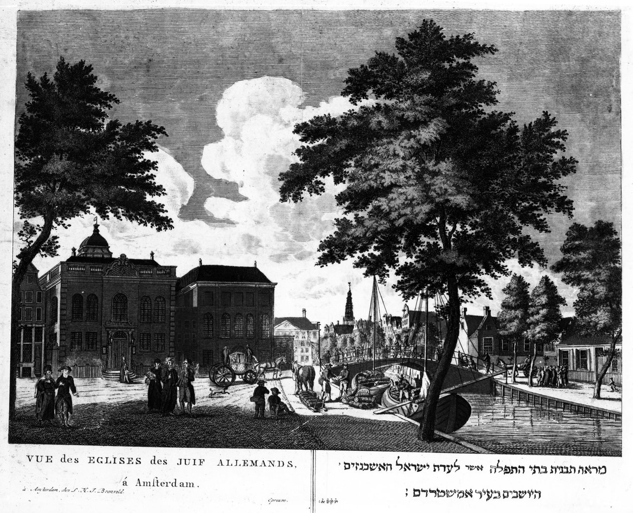 Näkymä synagogista Saksan juutalaisille Amsterdamissa, 1801 tekijältä Dutch School
