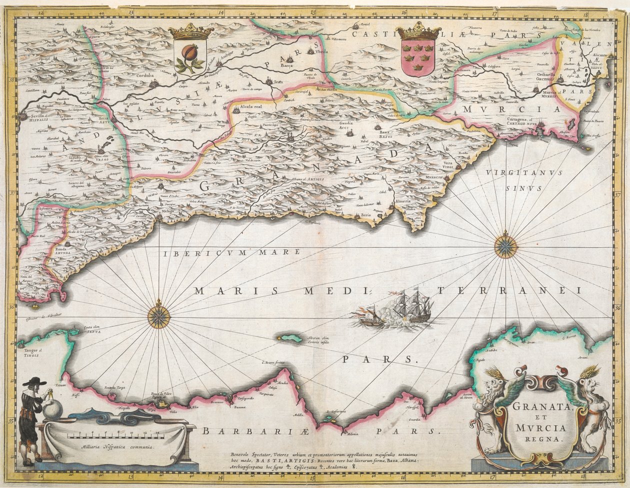 1600-luvun kartta Granadan ja Murcian alueista Espanjassa tekijältä Dutch School