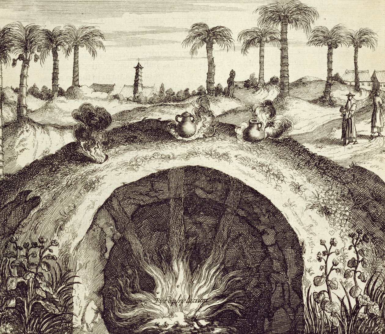 Jättiläinen maanalainen höyryliesi, Kiinasta Kuvittanut Athanasius Kircher (1601-80) 1667 tekijältä Dutch School