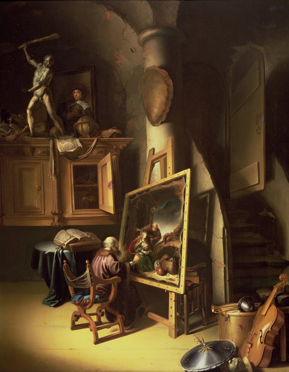 Taiteilija studiossaan, 1635 (paneeli) tekijältä Dutch School
