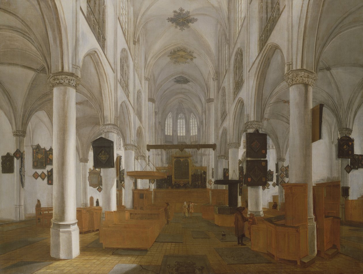 Bergenin Pyhän Gertrudin kirkon sisustus Op Zoom, n. 1650 (maalaus) tekijältä Dutch School