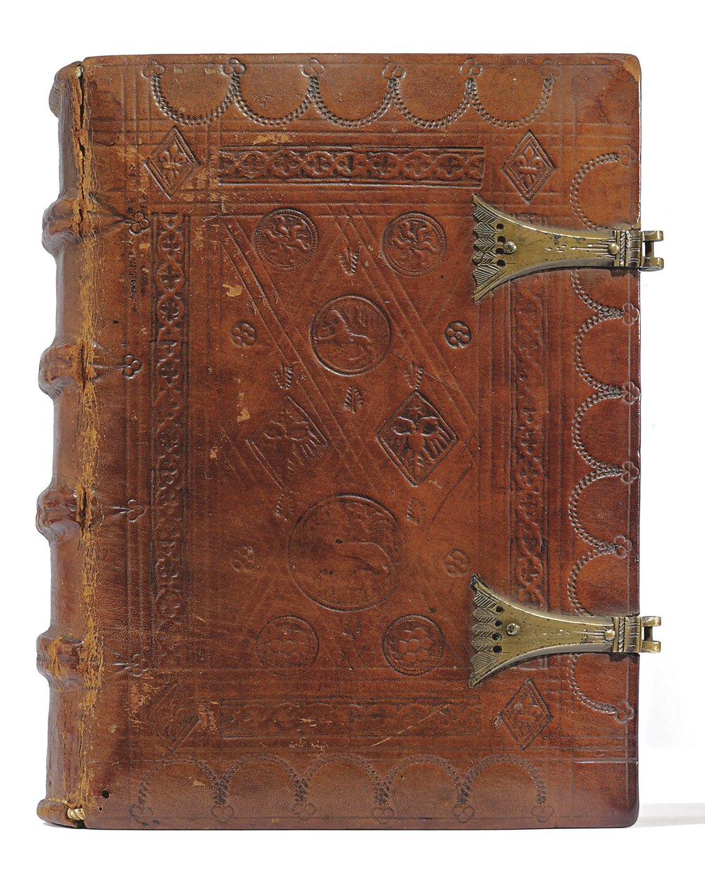 Tuntikirja ja rukouskirja hollanniksi, Ala-Rheinland, Emmerich, Cleves, n. 1480 (muste ja pigmentti vellum-paperilla, sidottu vasikannahkaan metallihakasilla varustettujen lautojen päälle) tekijältä Dutch School