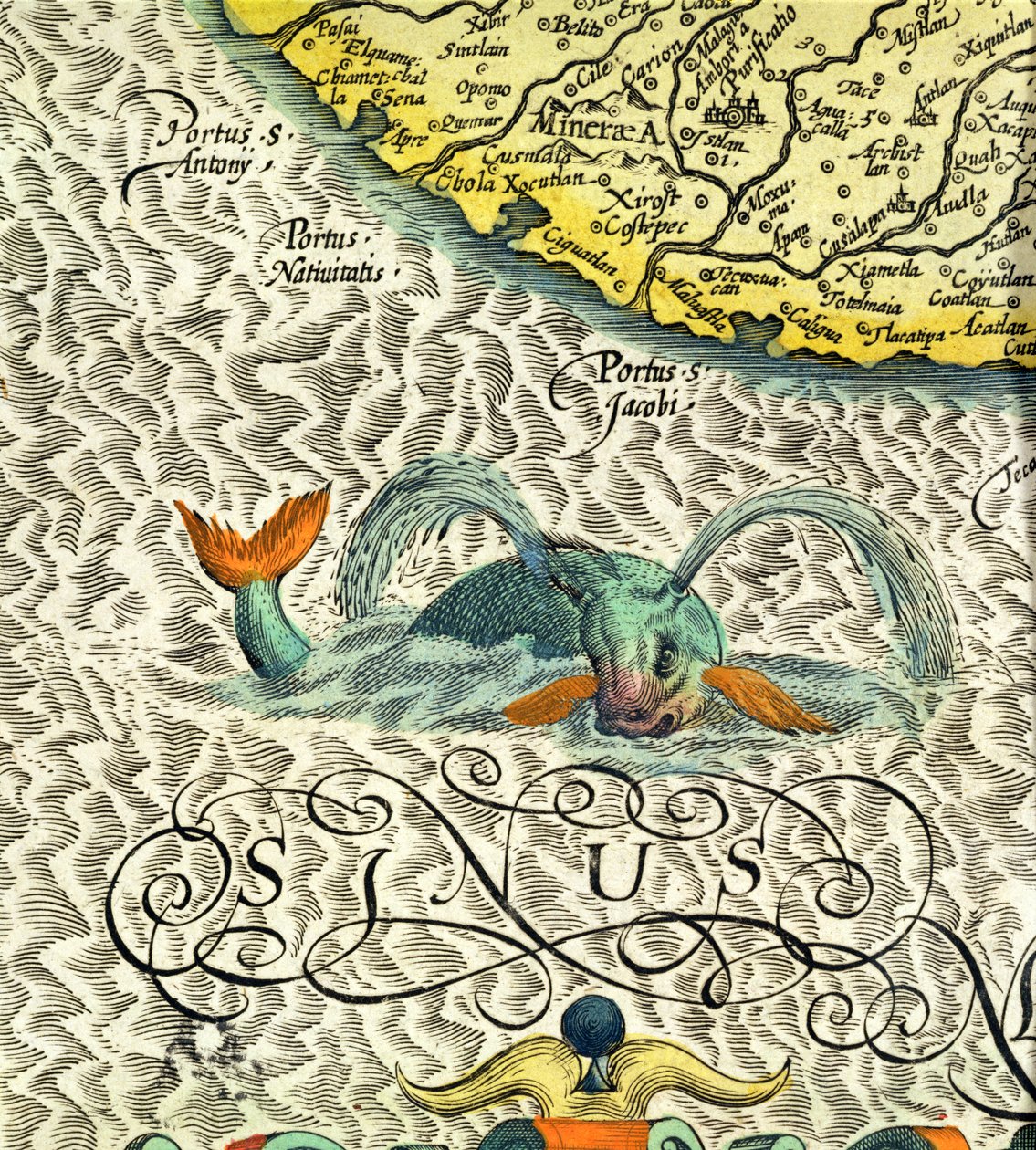 C.3.c.8 Merihirviö, yksityiskohta Mercatorin Atlas...:n sivuilta 369-70 tekijältä Dutch School