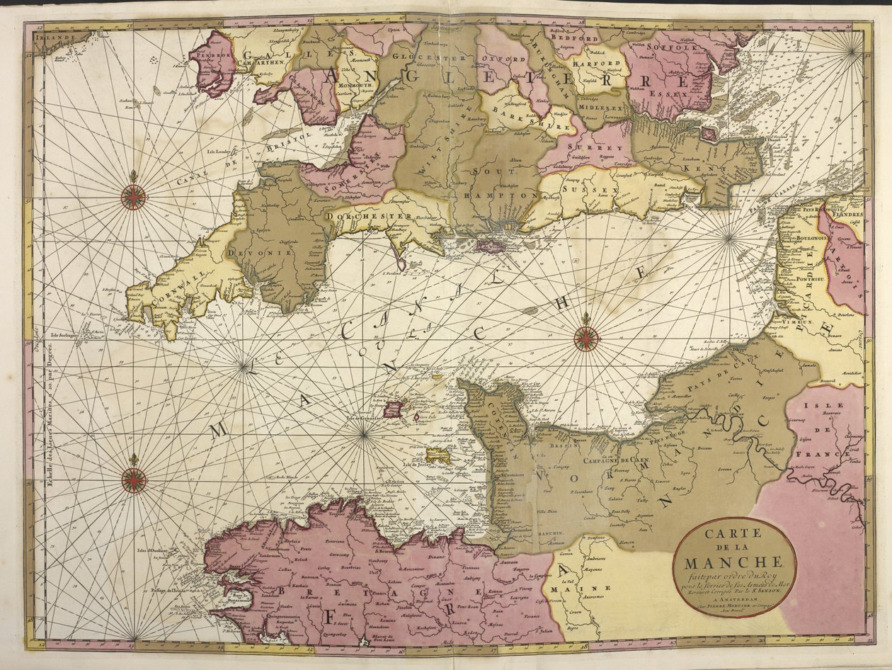 Carte de la Manche. Kartta, jossa näkyy englanninkielinen kanava tekijältä Dutch School