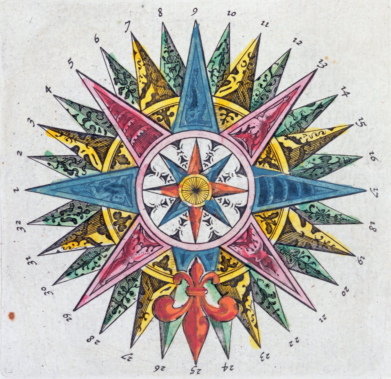 Compass Rose, Blaue Atlasista, julkaistu Amsterdamissa, 1697 tekijältä Dutch School