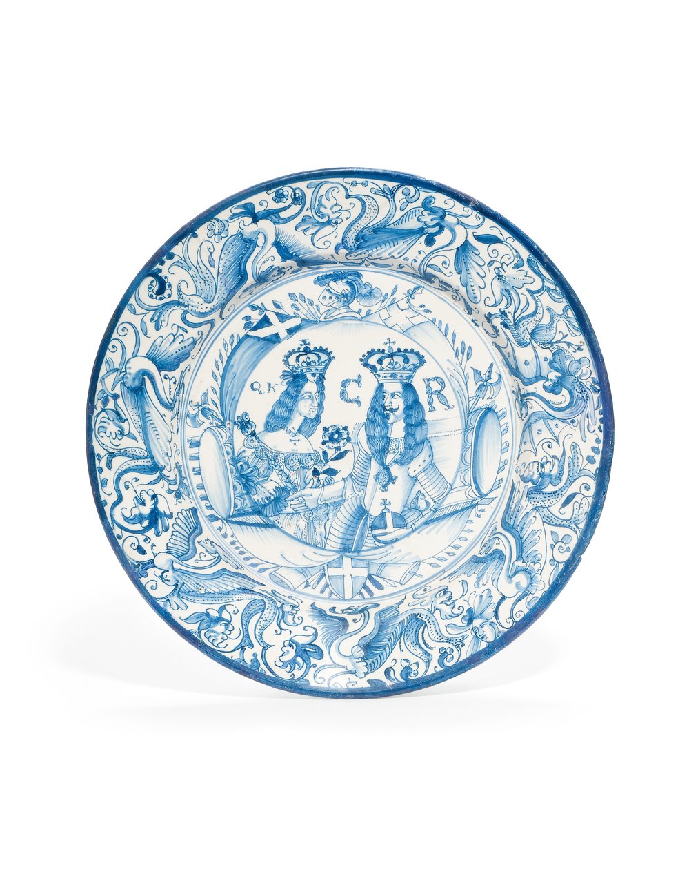 Delft sininen ja valkoinen Royal Double Portrait Charger, c. 1662-85 tekijältä Dutch School