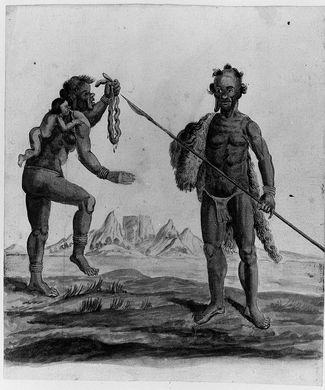 Piirros Brasilian, Afrikan, Persian ja Itä-Intian alkuperäiskansojen albumista (paperilla) (katso myös 1814662-5) tekijältä Dutch School