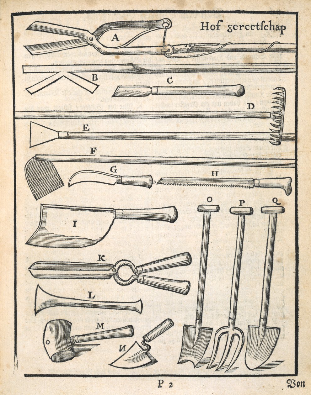 Puutarhatyökalut, Johann van der Groenin hollantilainen puutarhuri, julkaistu 1699 tekijältä Dutch School