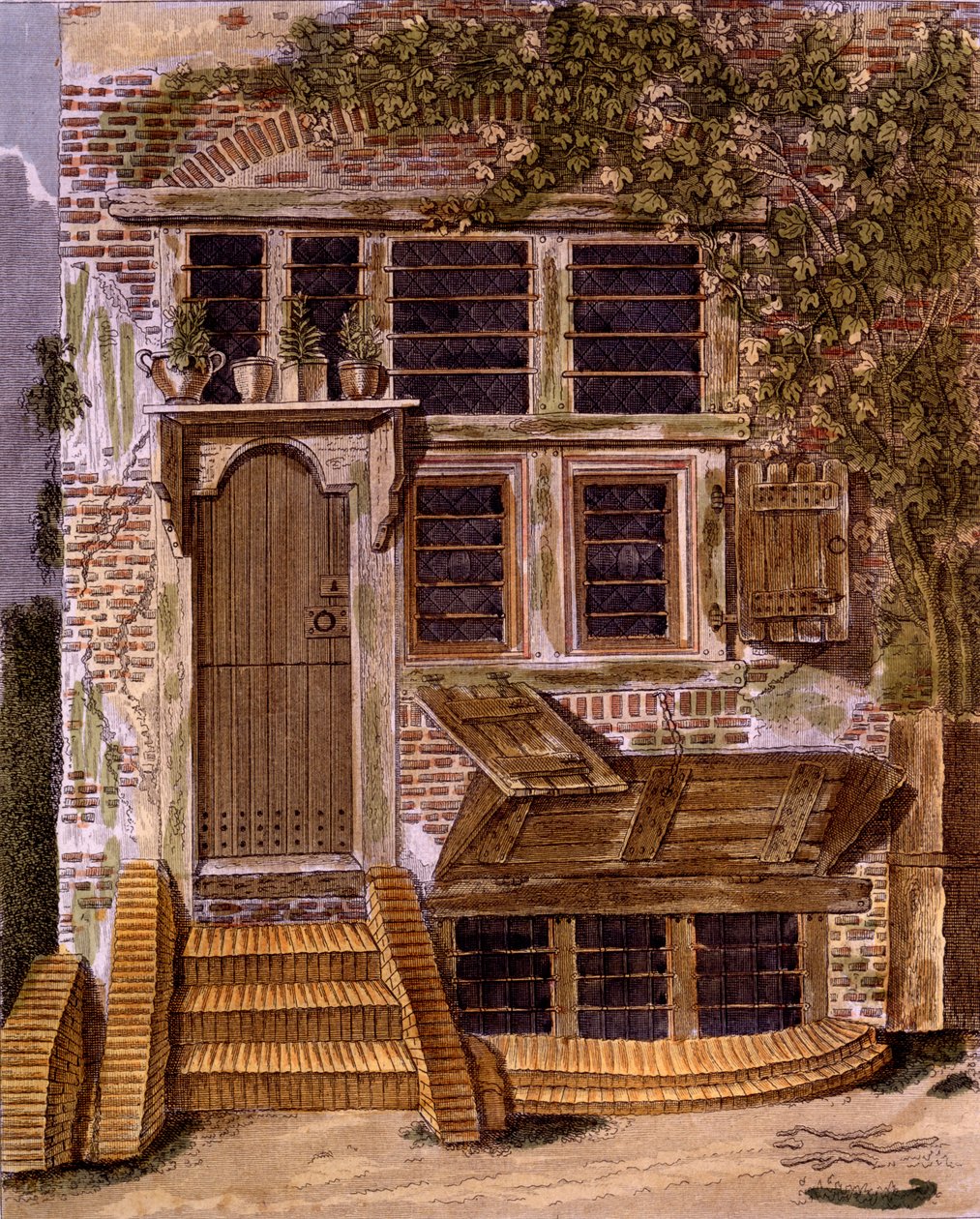 Gardeners Cottage Design G. van Laarin Magazine of Garden Gems -lehdestä, julkaistu 1802 tekijältä Dutch School