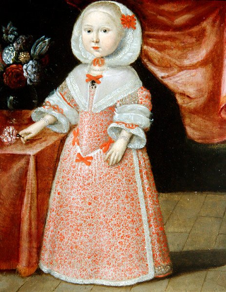 Tyttö, jolla on vaaleanpunainen ja valkoinen kukka, n. 1640 (öljy kuparille) tekijältä Dutch School