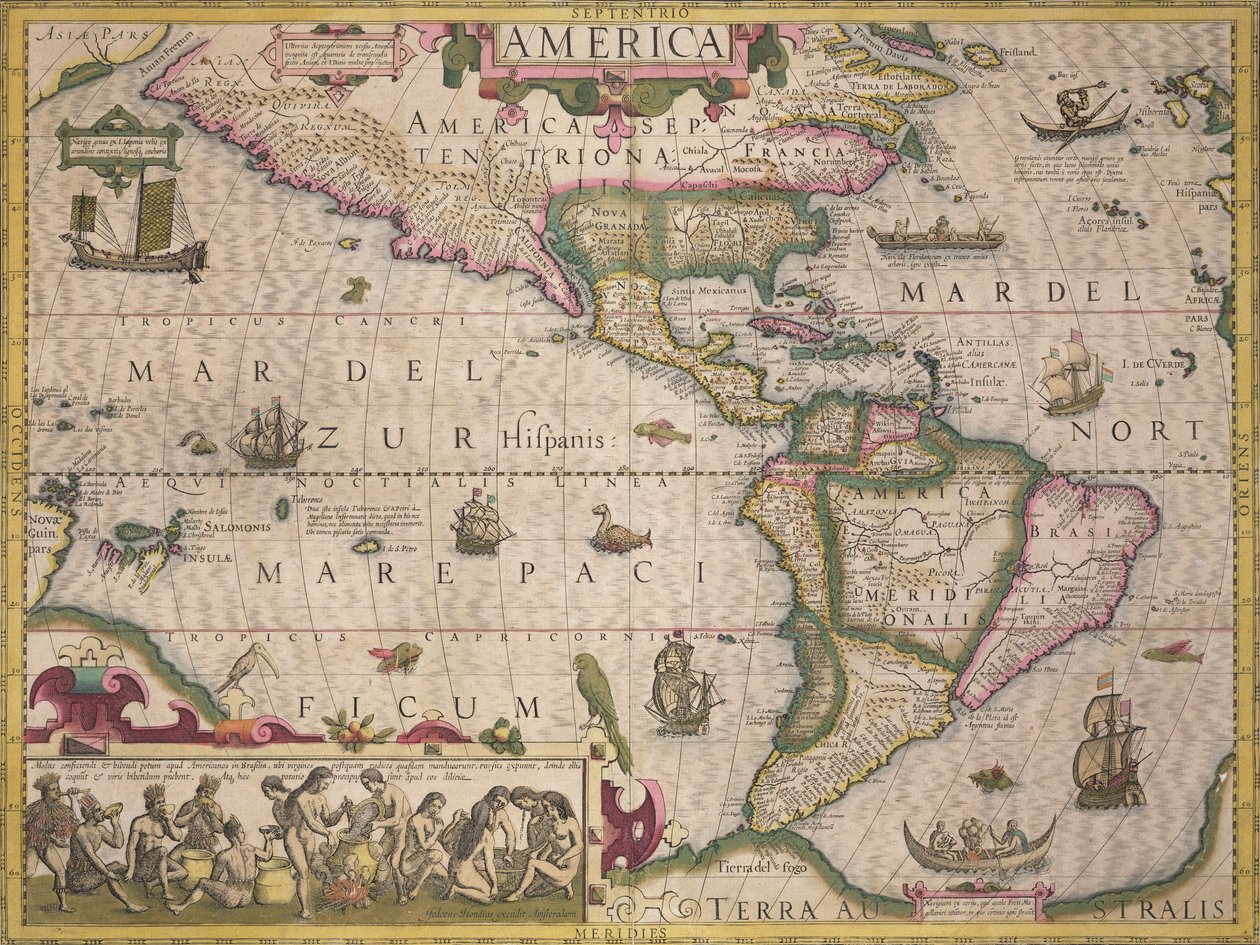 Amerikan kartta, Mercator Atlas -pubista. Jodocus Hondius (1563-1612), Amsterdam, 1606 tekijältä Dutch School