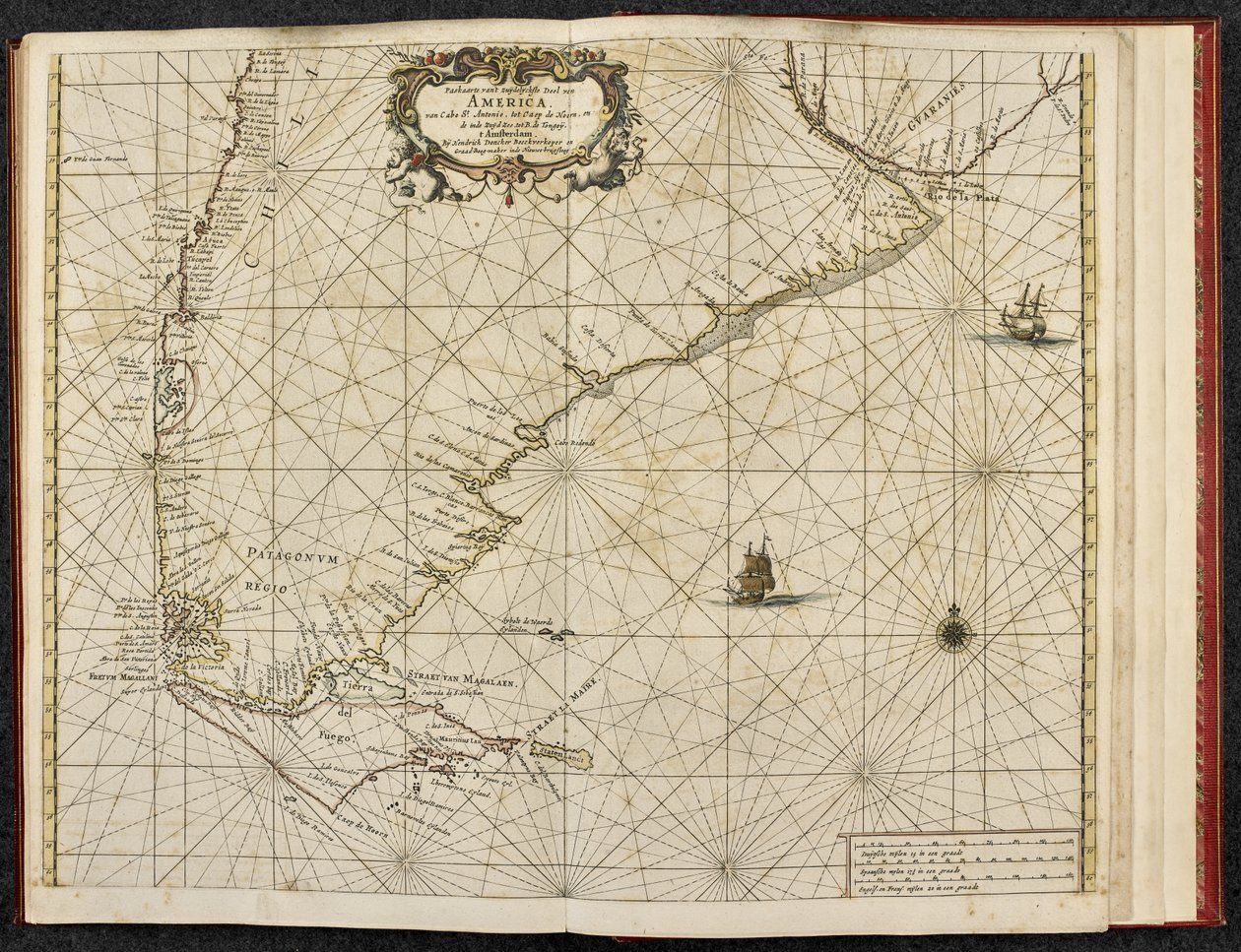 Kartta Cape Hornista, Tierra del Fuego, teoksesta "Sea Atlas tai Vesimaailma, joka näyttää kaikki meren rannikot maan tunnetuista osista yleiskuvauksella samasta..." Hendrik Doncker, n. 1660 ( kaiverrus) tekijältä Dutch School