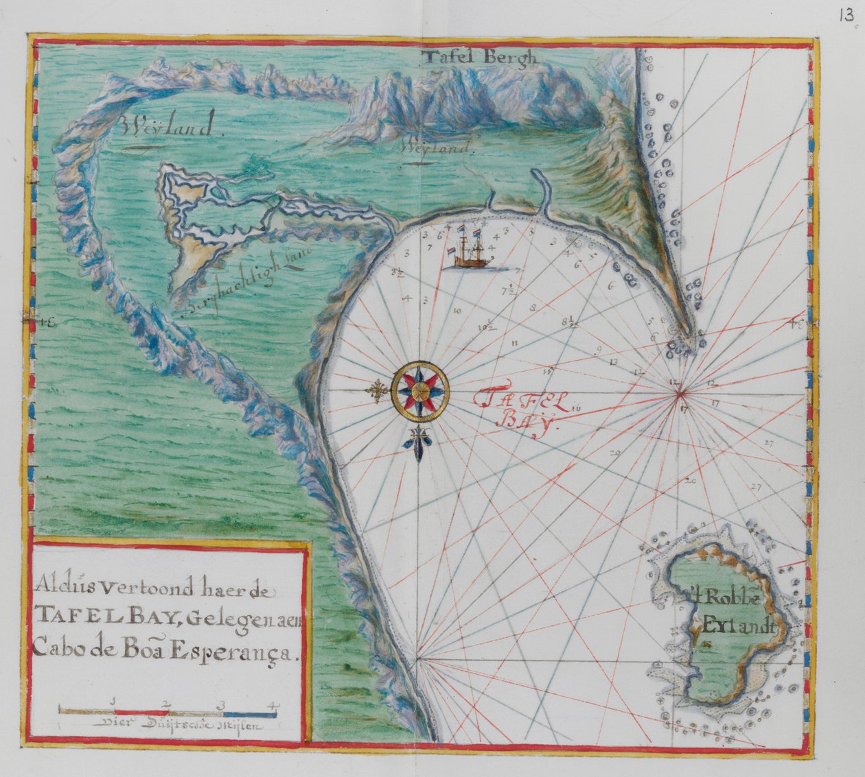 Mapa del Cap de Bona Esperança. Table Bay, Sud-àfrica.finlandès tekijältä Dutch School