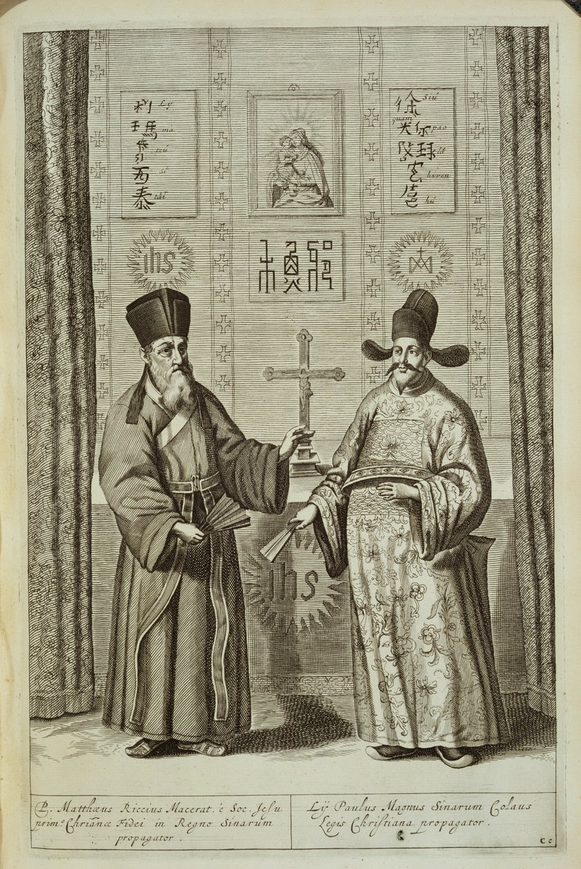 Matteo Ricci (1552-1610) ja Paulus Li, Kiinasta Kuvittanut Athanasius Kircher (1601-80) 1667 tekijältä Dutch School