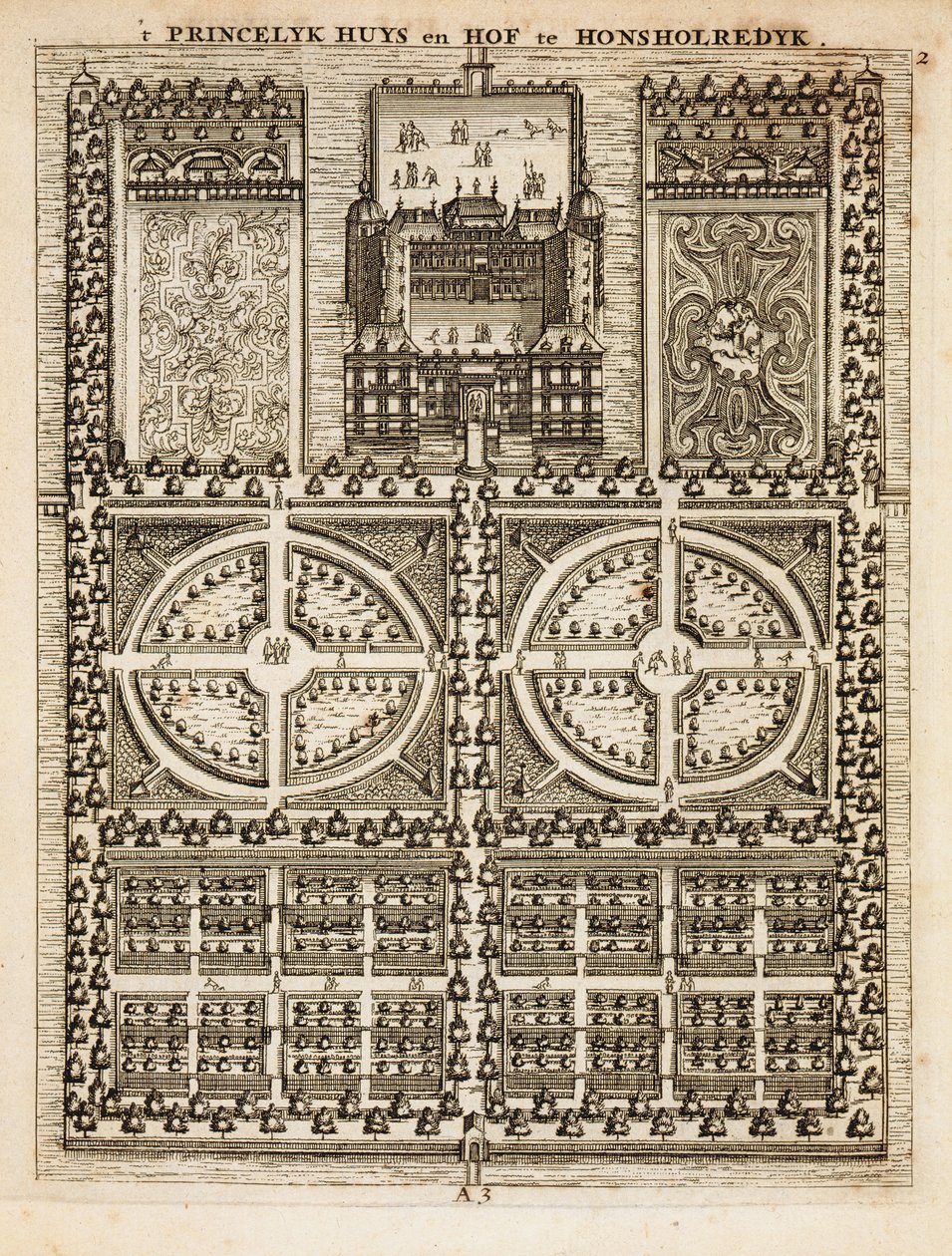 Honsholredykin palatsi, Johann van der Groenin hollantilainen puutarhuri, julkaistu 1699 tekijältä Dutch School
