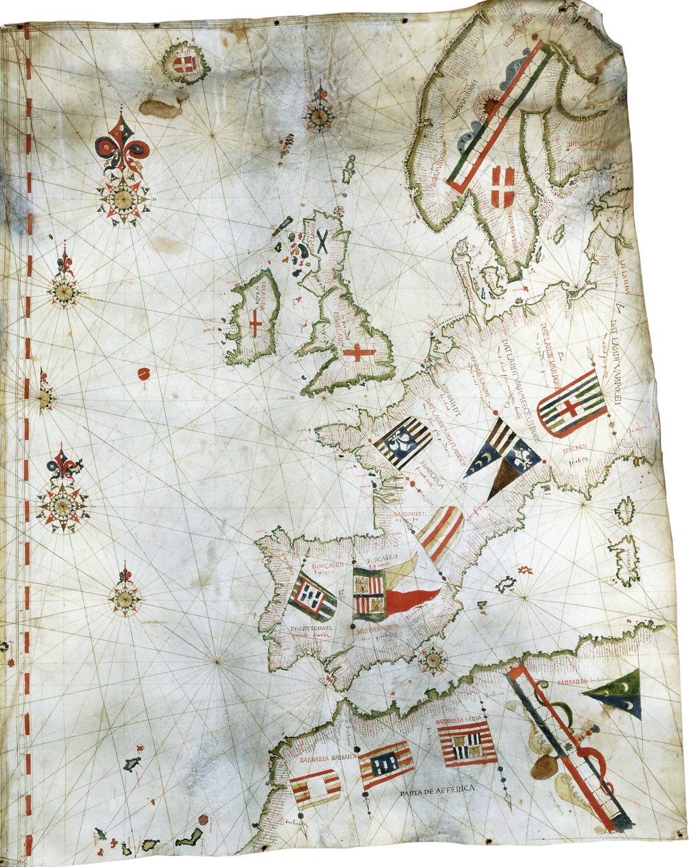 Portolan kartta Länsi-Euroopasta ja Pohjois-Afrikasta, n. 1580 tekijältä Dutch School