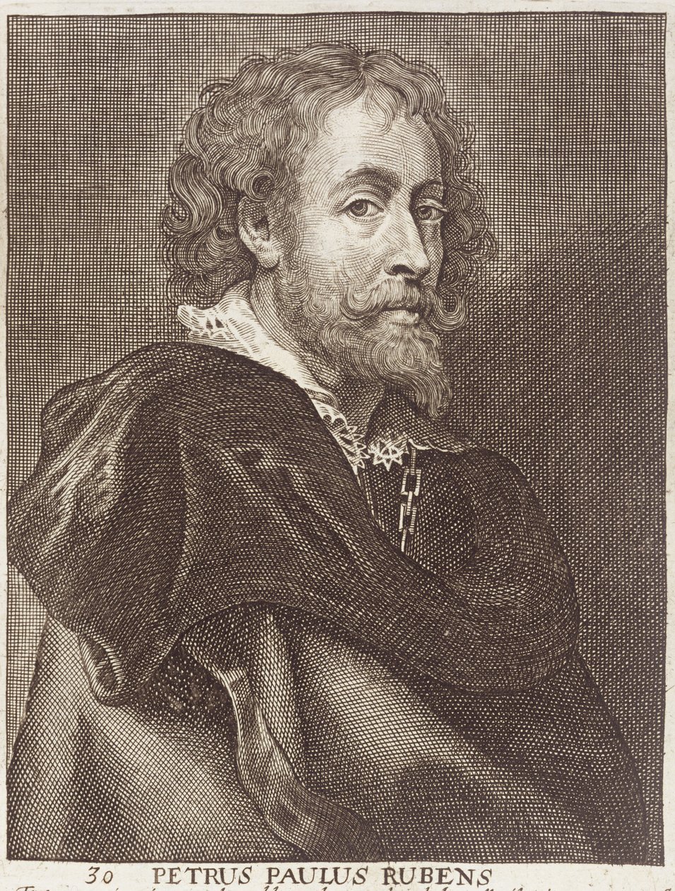 Peter Paul Rubensin (1577-1640) muotokuva 30 taiteilijoiden muotokuvien sarjasta, kaivertanut Joannes Meyssens (1612-70) tekijältä Dutch School