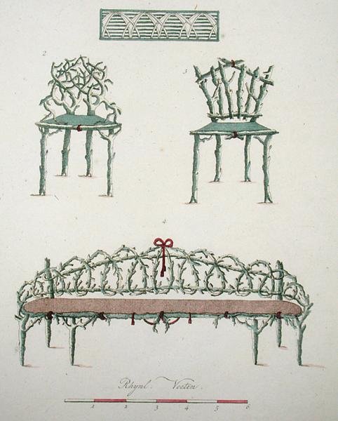 Rustic Seats, G. van Laarin "Magazine of Garden Gems", julkaistu 1802 tekijältä Dutch School