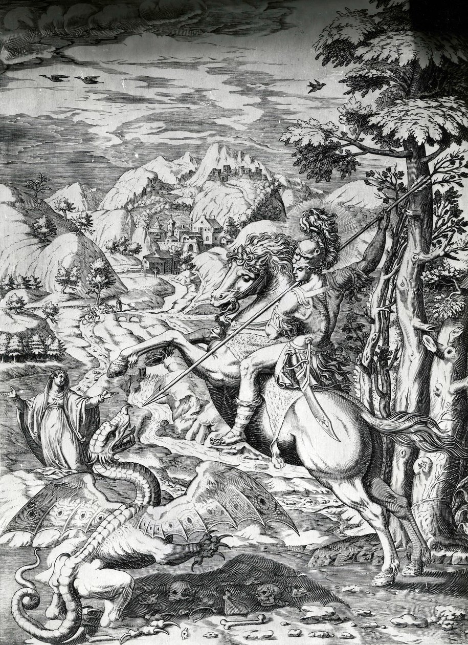 Pyhä Yrjö ja lohikäärme, 1500-luku tekijältä Dutch School
