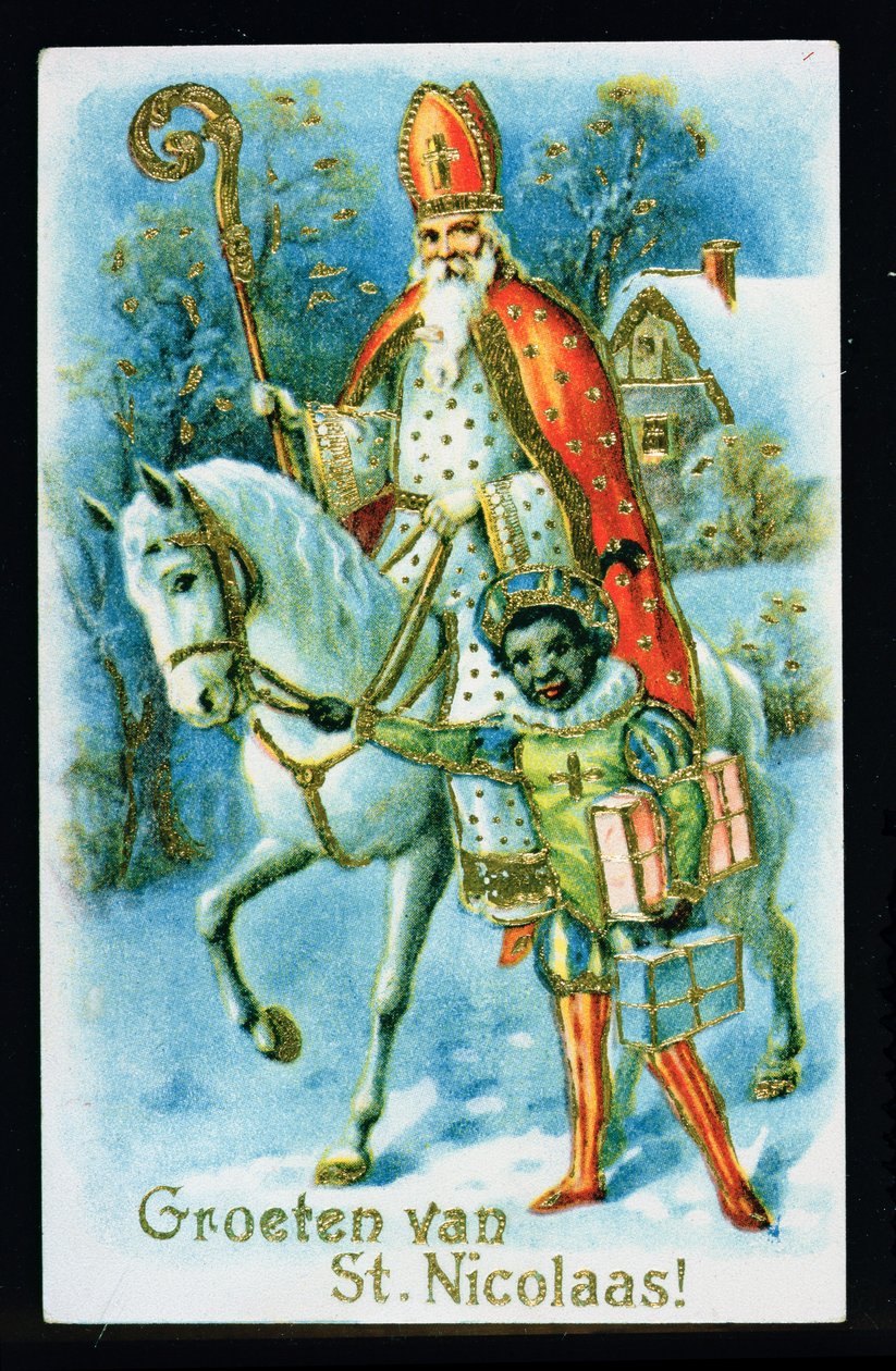 Pyhä Nikolaus ja musta apulainen, n.1890, hollantilainen kortti tekijältä Dutch School
