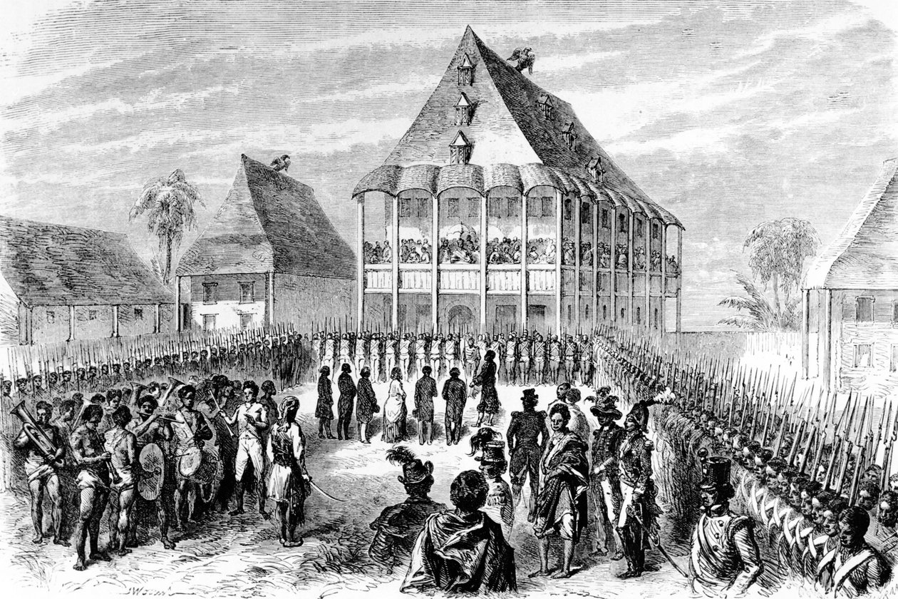 Kuningatar Ranavaion rouva Pfeifferin saapuminen (Ida Pfeiffer), 1846-1848 tekijältä Dutch School