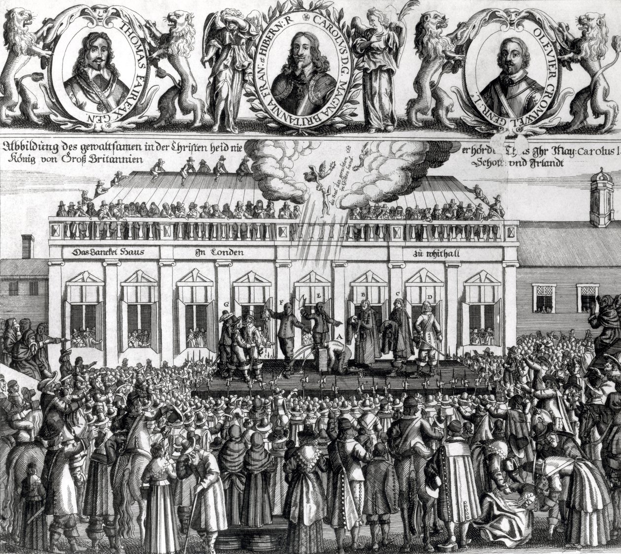 Kuningas Kaarle I:n (1600-49) mestaus 1649 (kaiverrus) (svetokuvassa) (kuva) tekijältä Dutch School