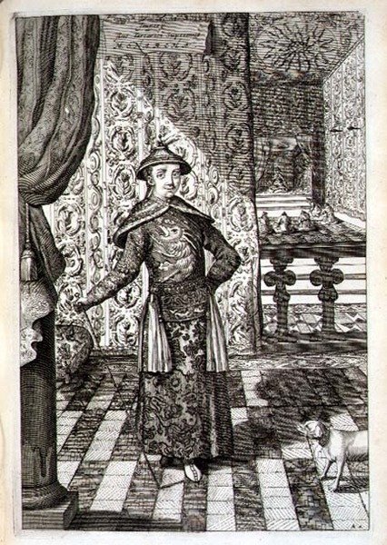 Kiinan keisari ja tataarien korkein hallitsija, Athanasius Kircherin (1601-80) kuvittama "Kiina" 1667 (kaiverrus) tekijältä Dutch School