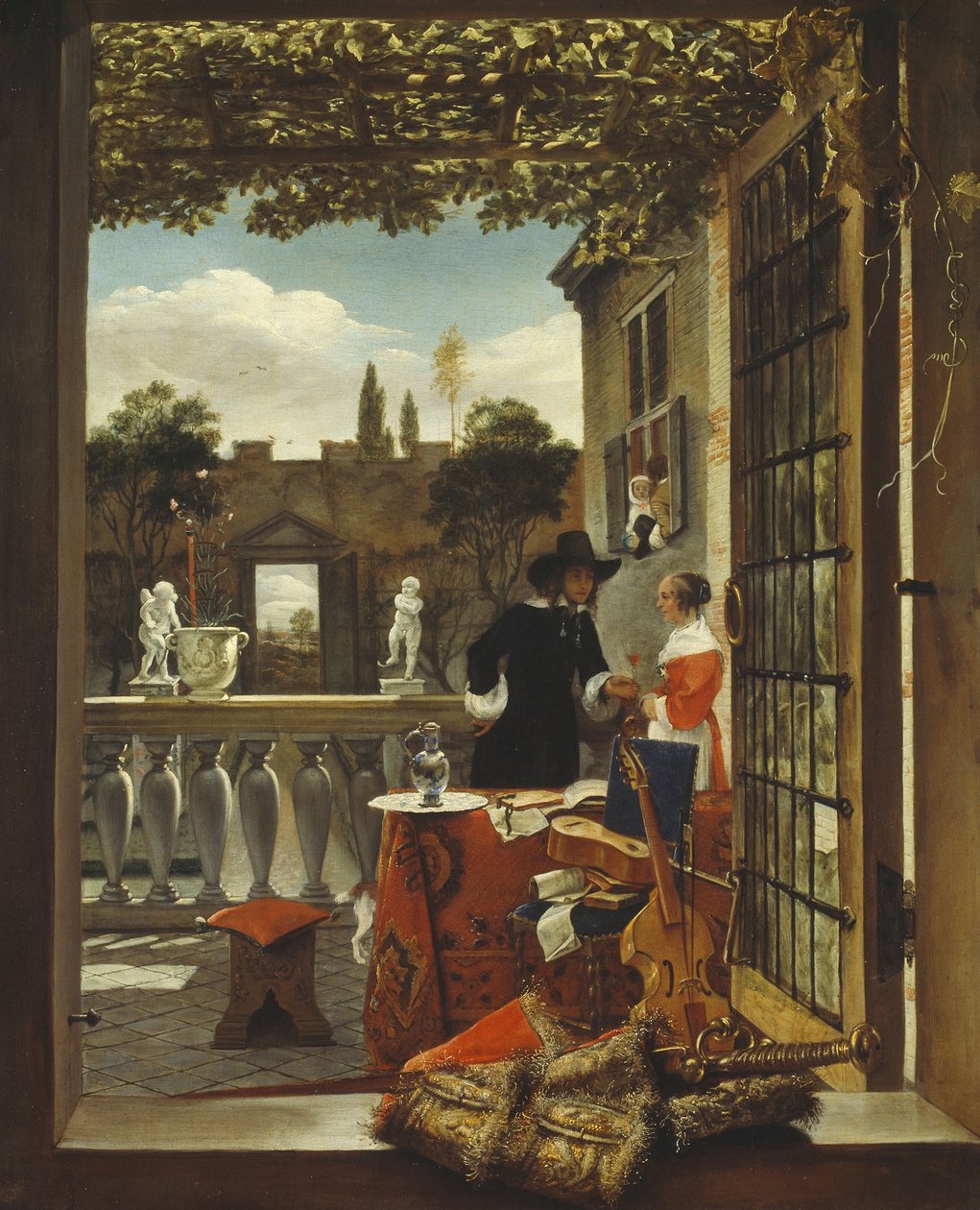 The Terrace, n. 1655-1665 (öljy kankaalle) tekijältä Dutch School