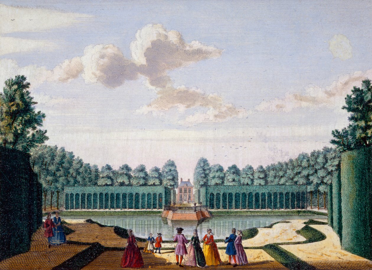 Polku lammen vieressä taloon, Meeresteiniin, Hendrick de Lethin ja Matthias Brouerius Van Nidekin Het Zeganpralent Kennemerlantista, julkaistu n. 1700-1730 tekijältä Dutch School