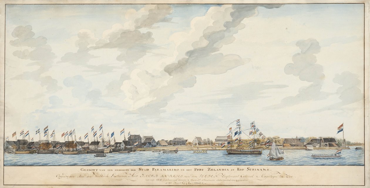 Näkymä Paramaribon kaupunkiin ja Zeelandian linnakkeelle, 1772 tekijältä Dutch School
