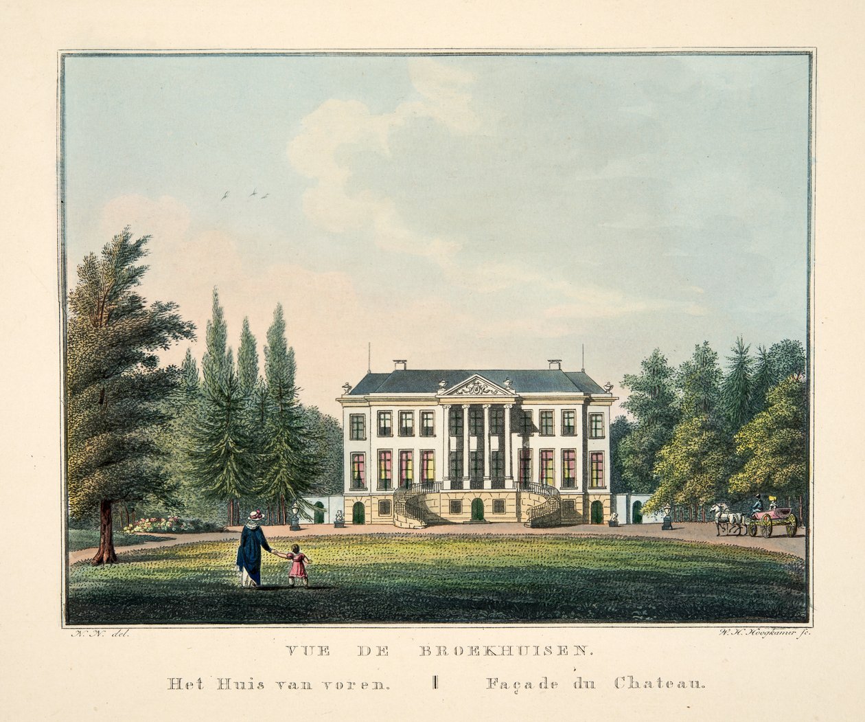 Vue de Broekhuisen. Talo edestä. Julkisivu du Chateau tekijältä Dutch School