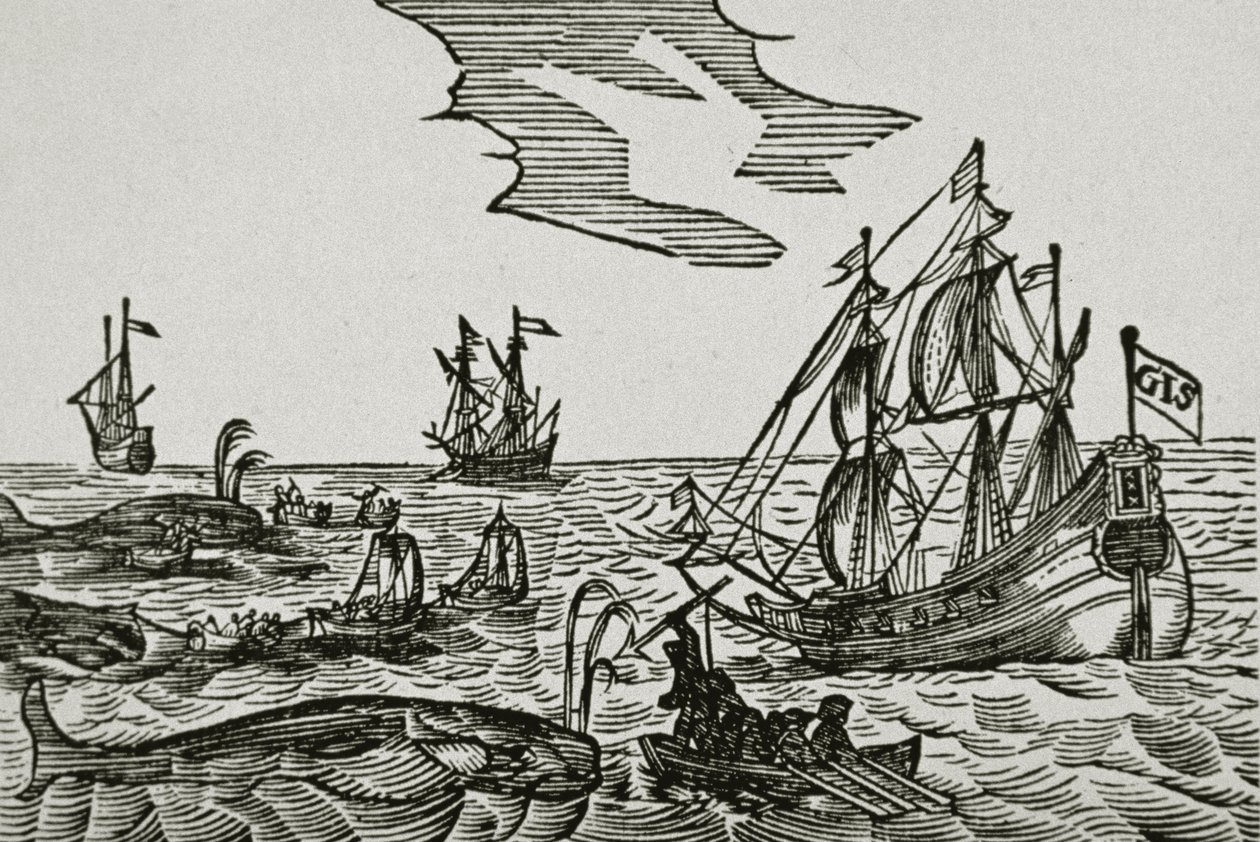 Valaanpyyntialukset Jacob Segersz van der Bruggen teoksesta "Journael" tekijältä Dutch School