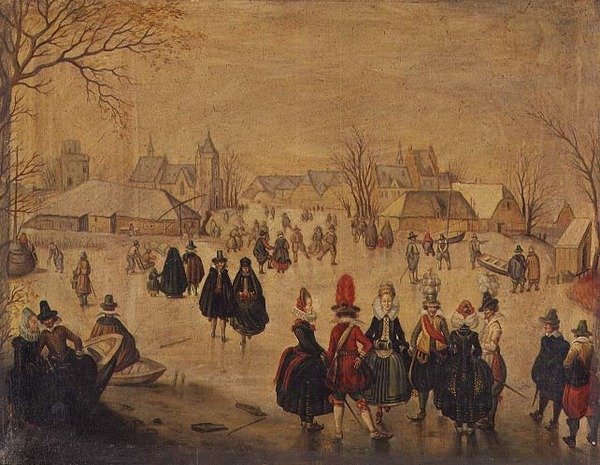 Talvimaisema: Tyylikkäät luistelijat järvellä tekijältä Dutch School