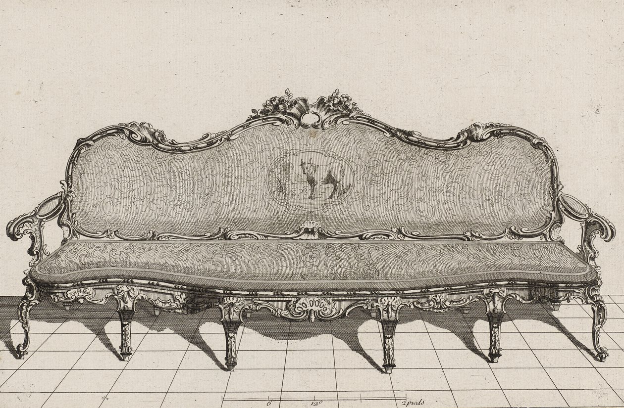 Canapé, 1700-luvun toinen puoli (kaiverrus paperille) tekijältä Duval. A. (after)