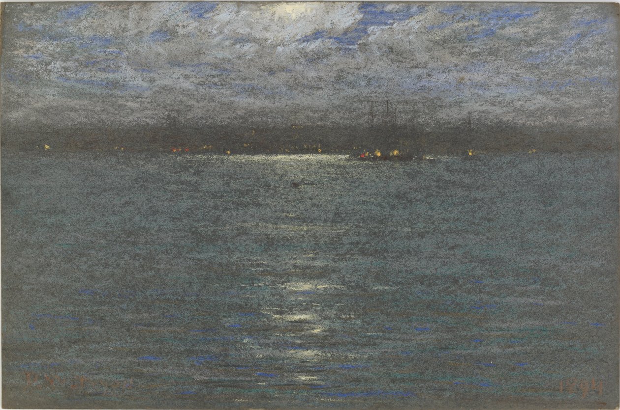 Hyvää yötä: A Harbor, 1894 (pastelli ruskealle paperille). tekijältä Dwight William Tryon