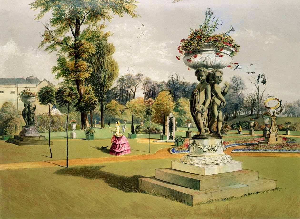 The Terrace Garden, Woburn Abbey (chromolitho) tekijältä E. Adveno Brooke