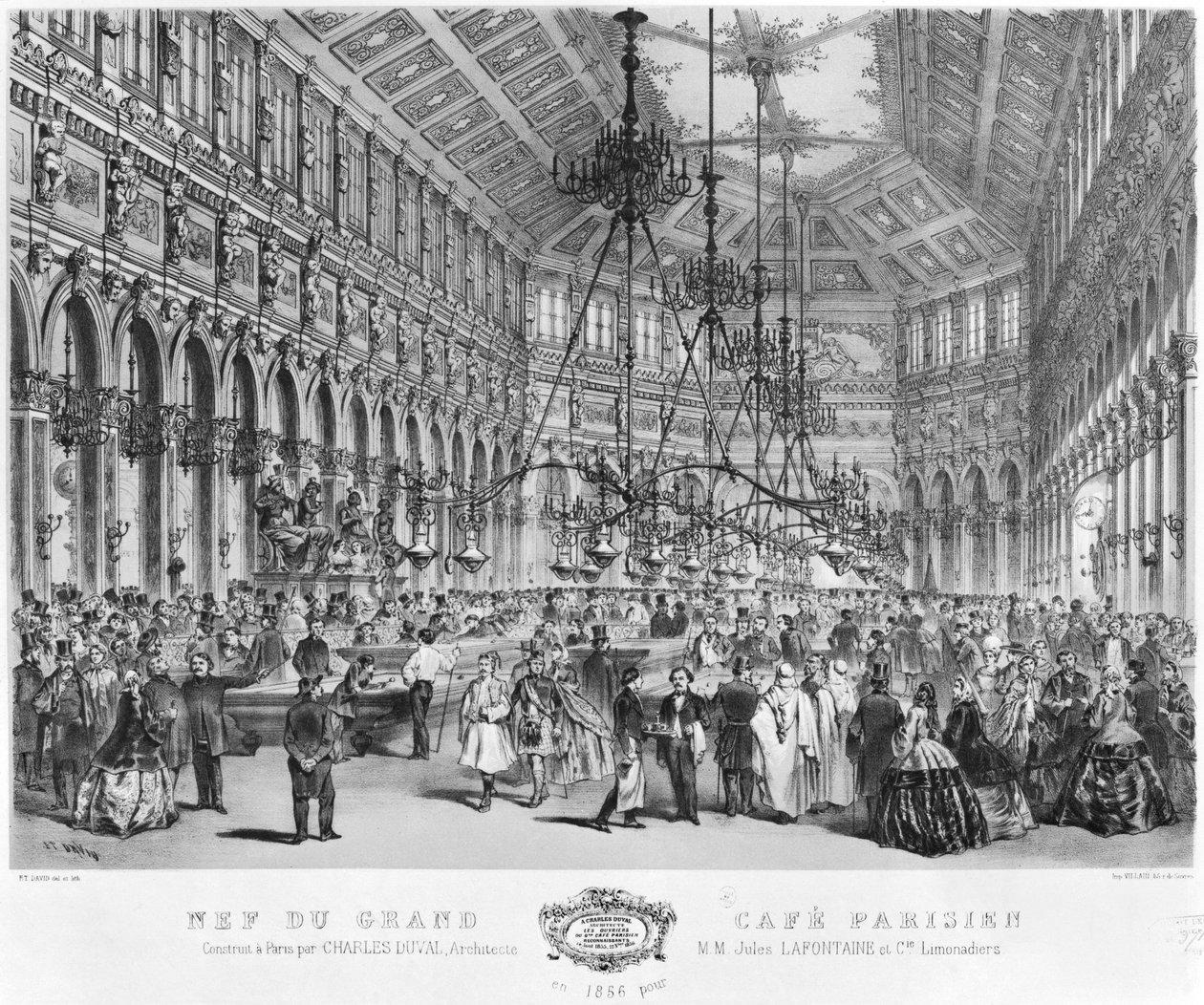 "Grand Cafe Parisien" -kahvilan sisustus, Pariisi, 1856 tekijältä E. David