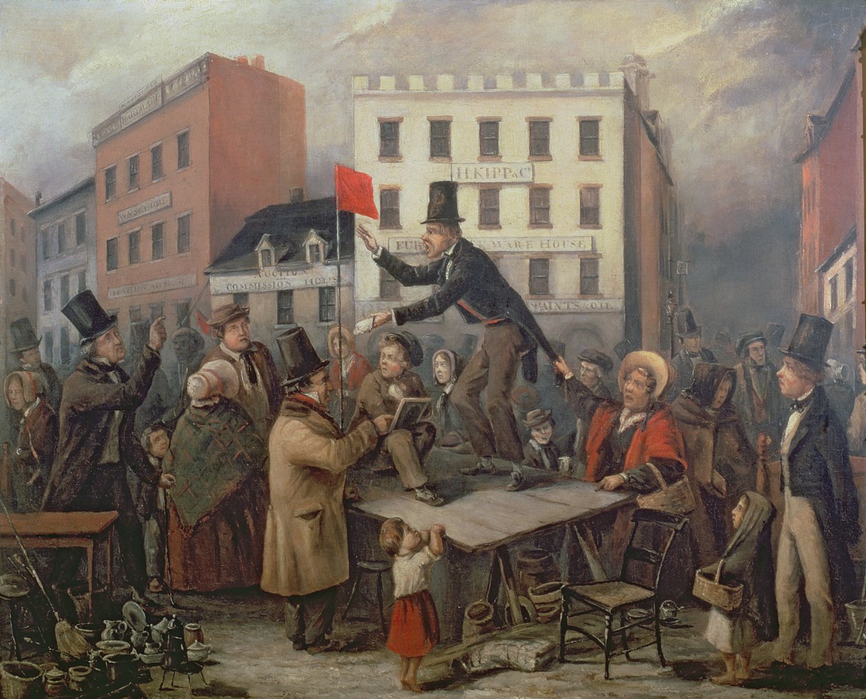 Huutokauppa Chatham Streetissä, New Yorkissa, 1843 tekijältä E. Didier