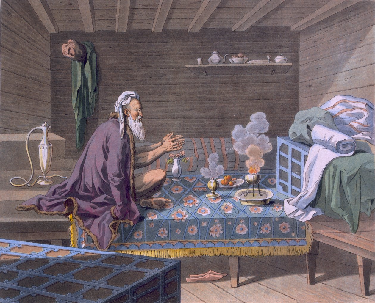 Persialainen, joka pitää aamurukouksiaan, 1812-13 tekijältä E. Karnejeff