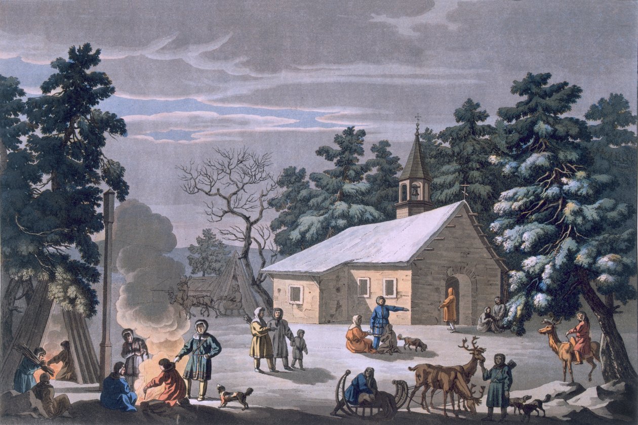 Samojedit yömessuilla Obdorskissa, 1812-13 tekijältä E. Karnejeff