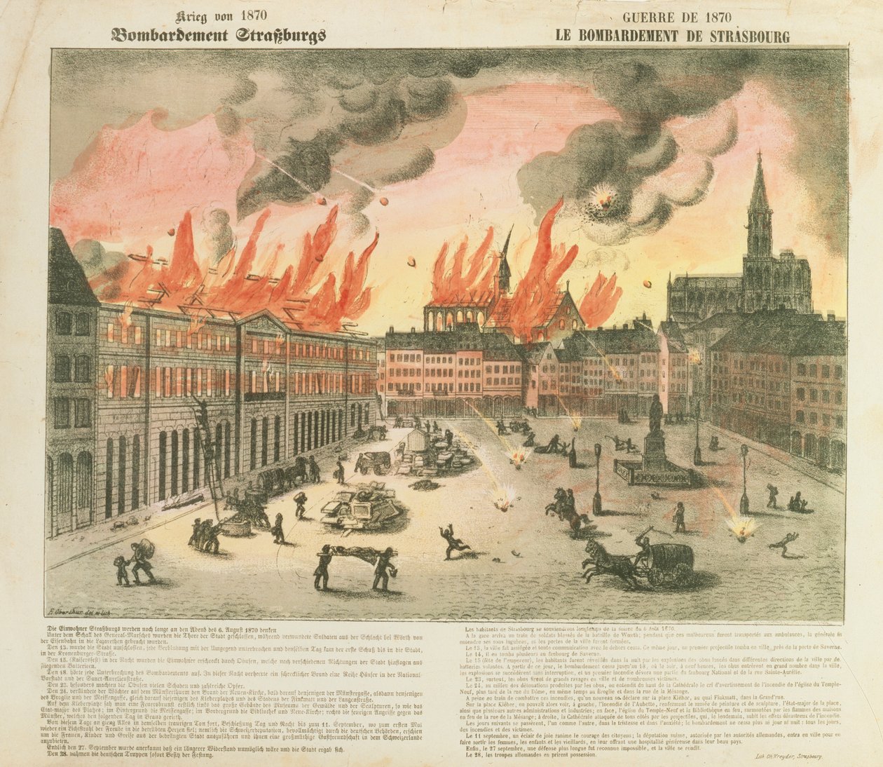 Strasbourgin pommitus, 24.-27. elokuuta 1870, Badenin joukot kenraali von Werderin johtamina, julkaisija Ch. Kreyder, Strasbourg, 1870 tekijältä E. Oberthur