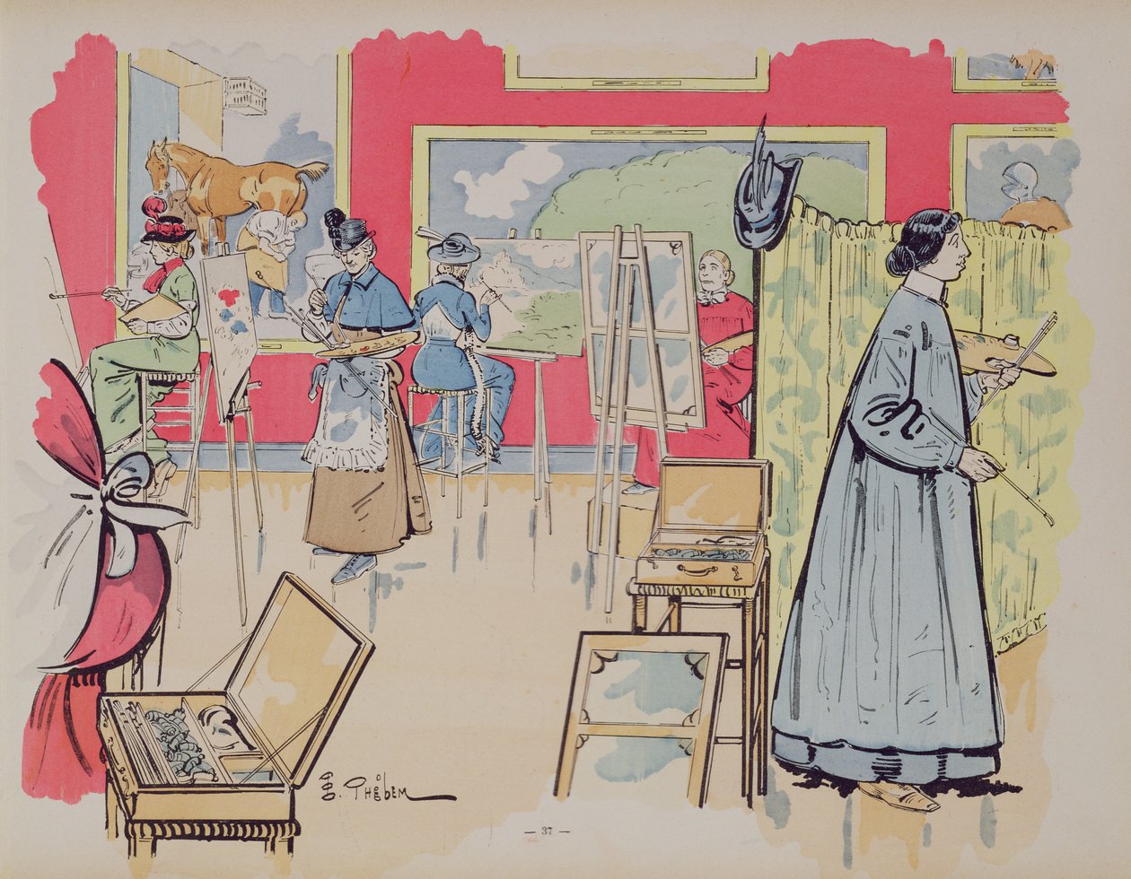 Naiset maalauskurssilla, 1902 tekijältä E. Thelem