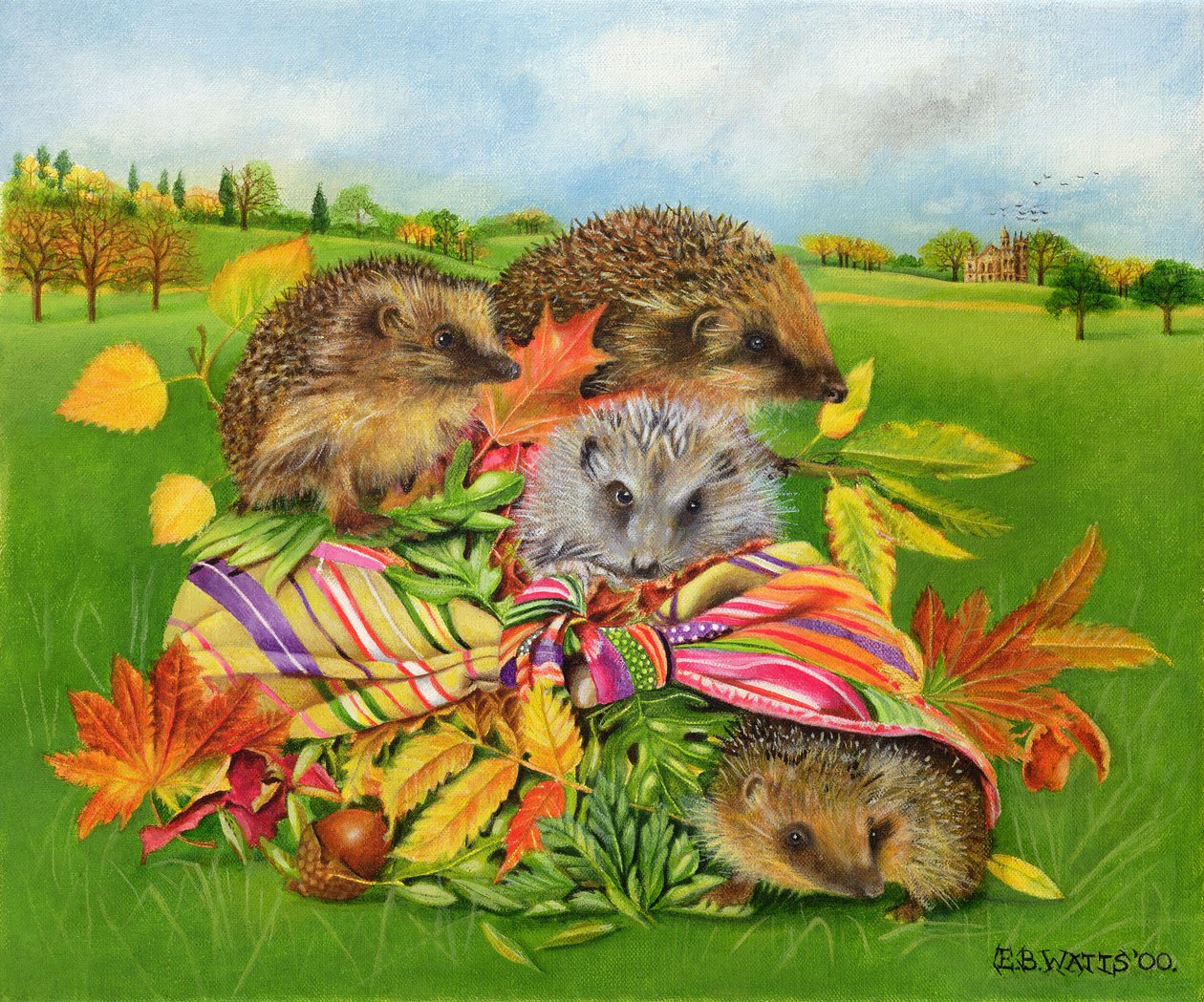 Hedgehogs Inside Scarf, 2000 (akryyli kankaalle) tekijältä E.B. Watts