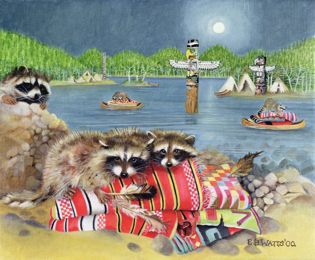 Pesukarhu, 2000 (akryyli kankaalle) tekijältä E.B. Watts