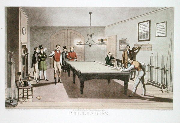 Biljardi, kaiverrettu G. Hunt, julkaistu 1827 (etsaus) tekijältä E.F. (after) Lambert