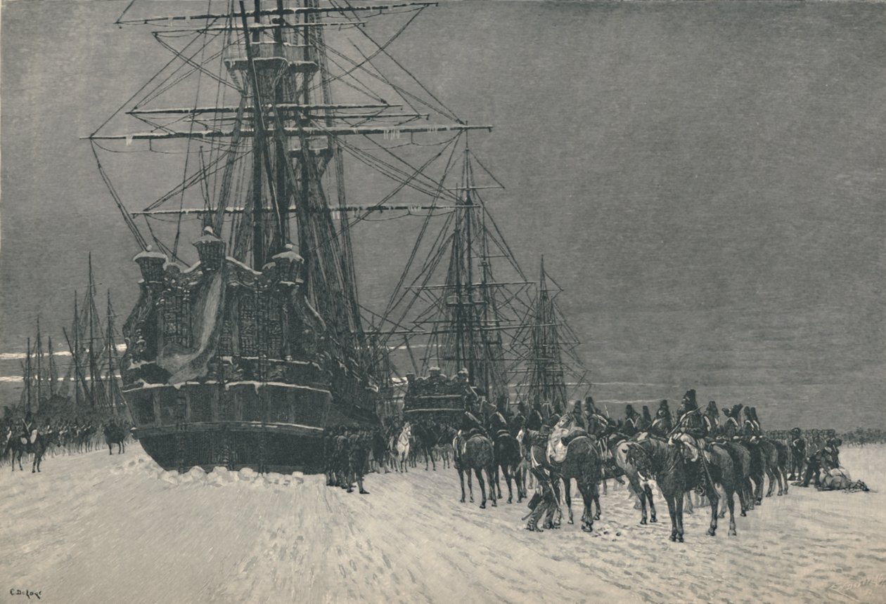 "Ranskan tasavallan husaarien hollantilaisen laivaston vangitseminen, tammikuu 1795", 1896 tekijältä E.G.H. Del