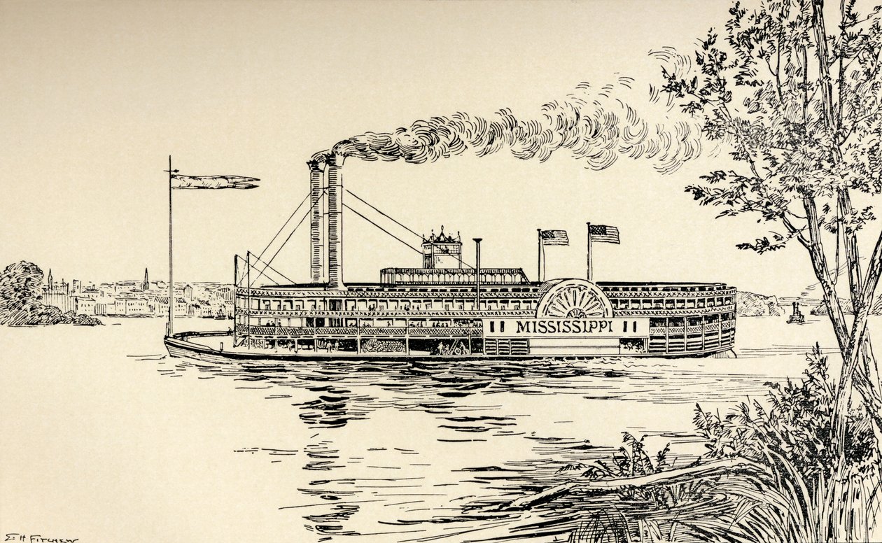 Mississippi Steamer St. Louisin edustalla Charles Dickensin American Notesista tekijältä E.H. Fitchew