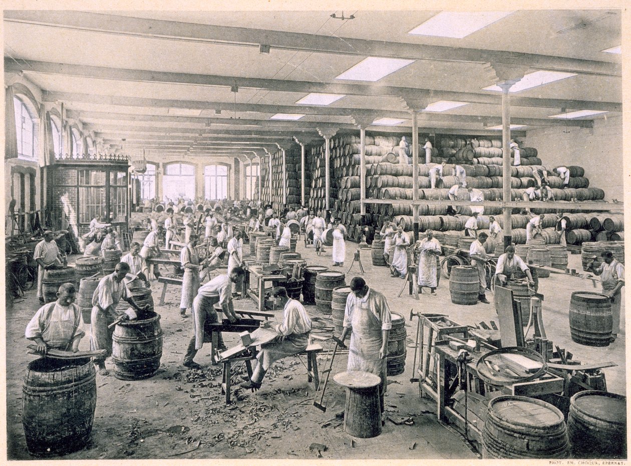 Tynnyrien rakentaminen, "Le France Vinicole", pub. kirjoittanut Moet und Chandon, Epernay (valokuva) tekijältä E.M. Choque