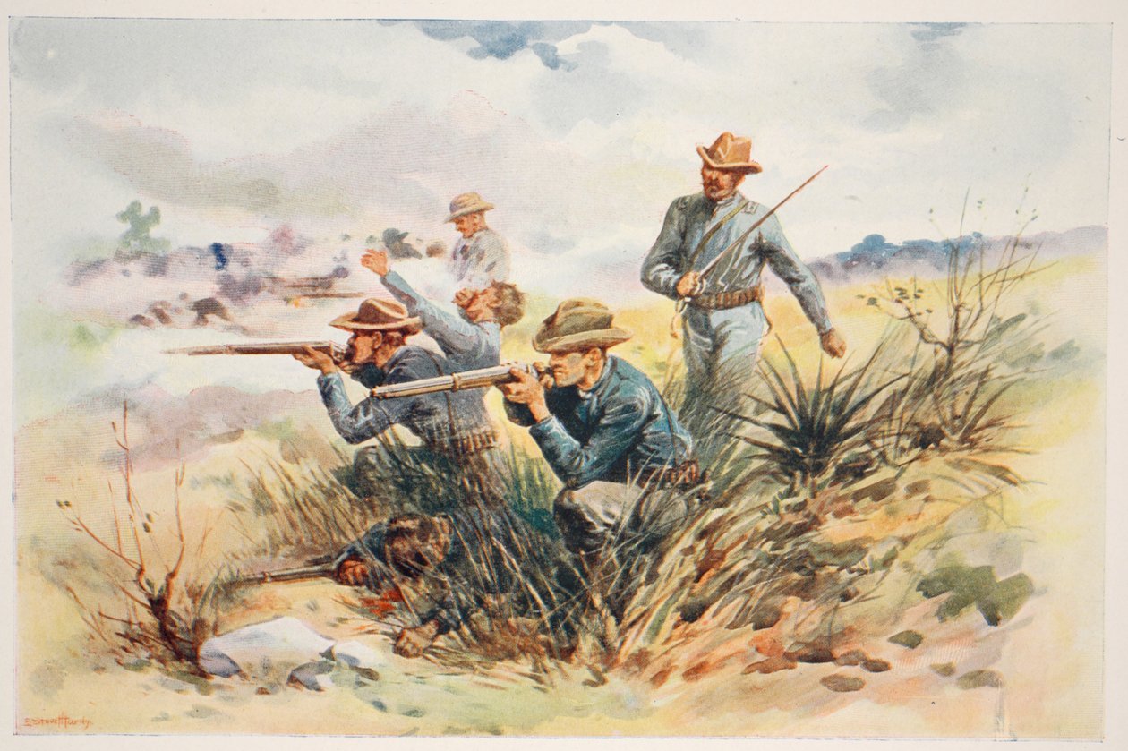 Merijalkaväki Guantánamossa, kuvitus teoksesta "Battles of the Nineteenth Century", voi. V: Kampanjat 90-luvulla, kirjoittanut A. Hilliard Atteridge tekijältä E.S. Hardy